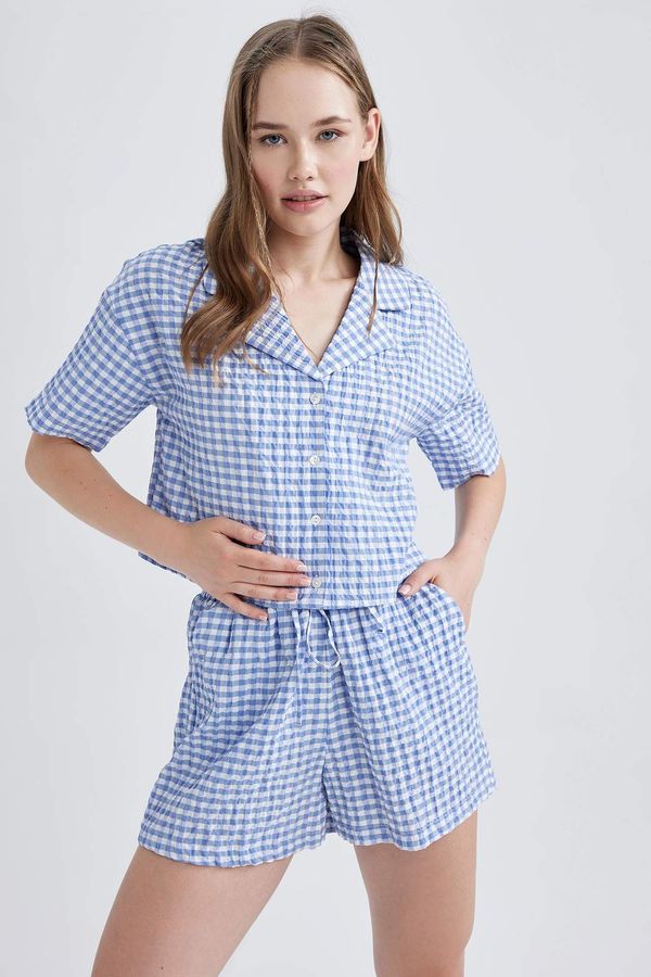 DEFACTO DEFACTO Oversize Fit Pyjamas Collar Crinkle Short Sleeve Shirt