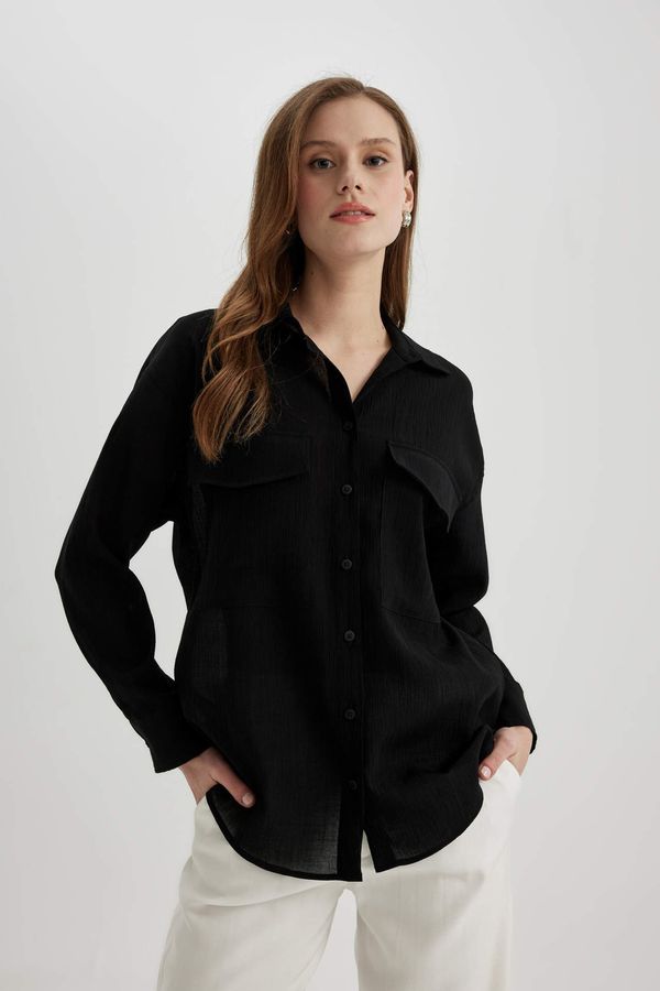 DEFACTO DEFACTO Oversize Fit Shirt Collar Crinkle Fabric Long Sleeve Shirt
