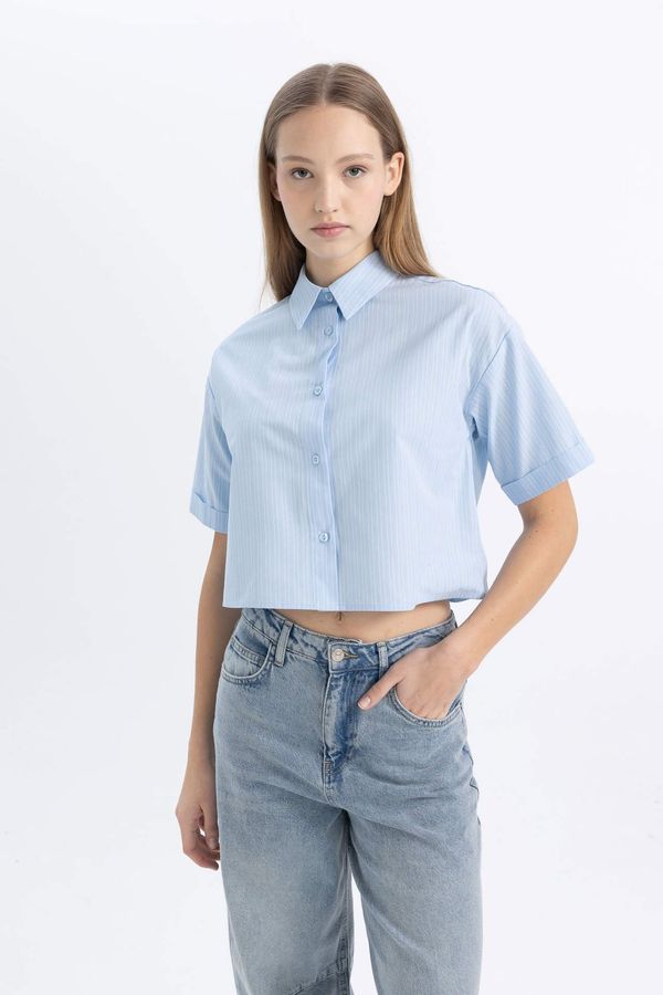 DEFACTO DEFACTO Oversize Fit Shirt Collar Poplin Short Sleeve Shirt
