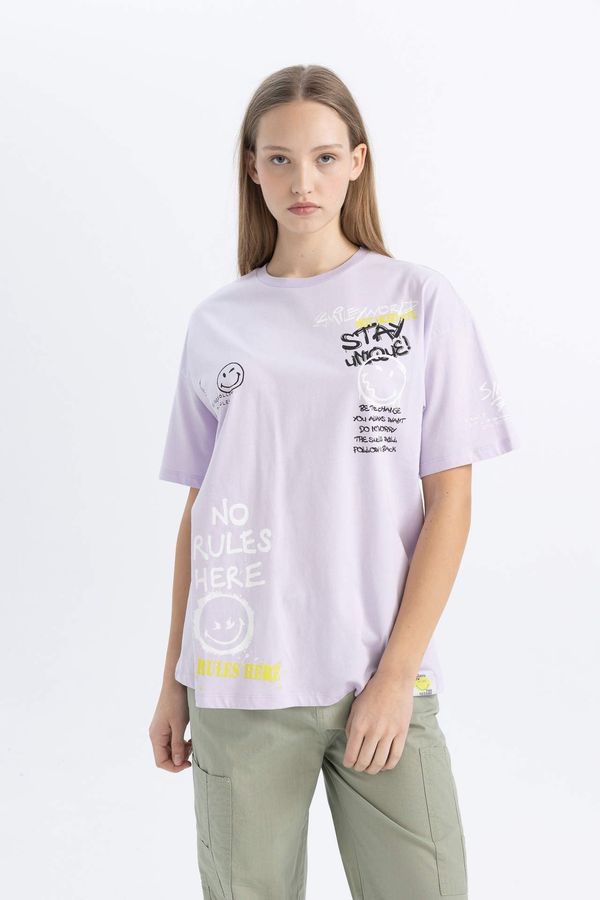 DEFACTO DEFACTO Oversize Fit Smiley Licence Short Sleeve T-Shirt