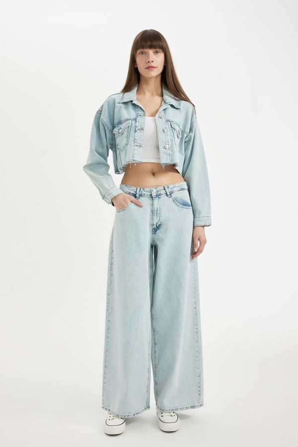 DEFACTO DEFACTO Palazzo High Waist Long Jean Washed Trousers