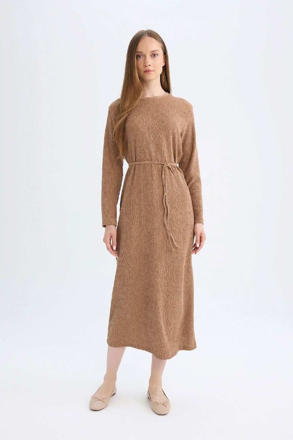 DEFACTO DEFACTO Regular Fit Crepe Long Sleeve Midi Dress