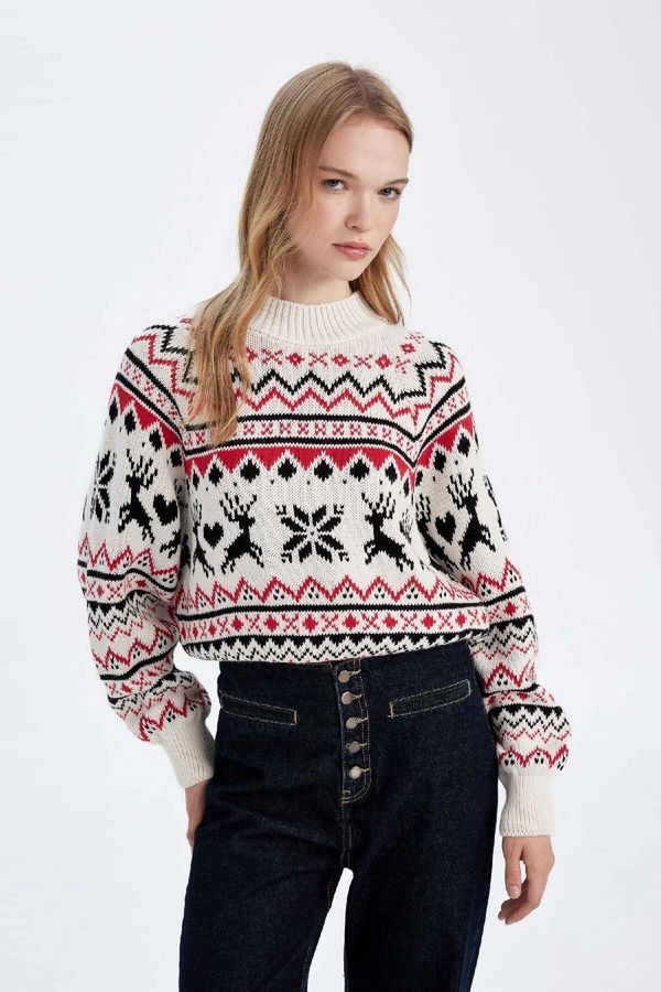 DEFACTO DEFACTO Regular Fit Patterned Half Turtleneck Sweater