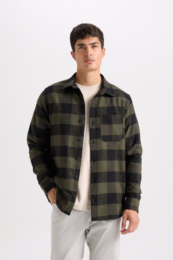 DEFACTO DEFACTO Regular Fit Polo Collar Plaid Flannel Long Sleeve Long Sleeve Shirt