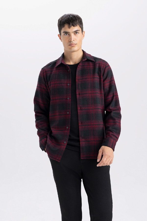 DEFACTO DEFACTO Regular Fit Polo Collar Plaid Flannel Long Sleeve Long Sleeve Shirt