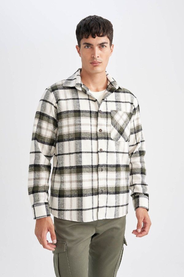 DEFACTO DEFACTO Regular Fit Polo Collar Plaid Long Sleeve Shirt