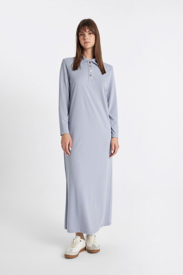 DEFACTO DEFACTO Regular Fit Polo Neck Long Sleeve Pique Maxi Dress