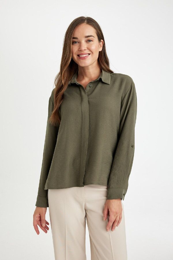 DEFACTO DEFACTO Regular Fit Shirt Collar Long Sleeve Blouse