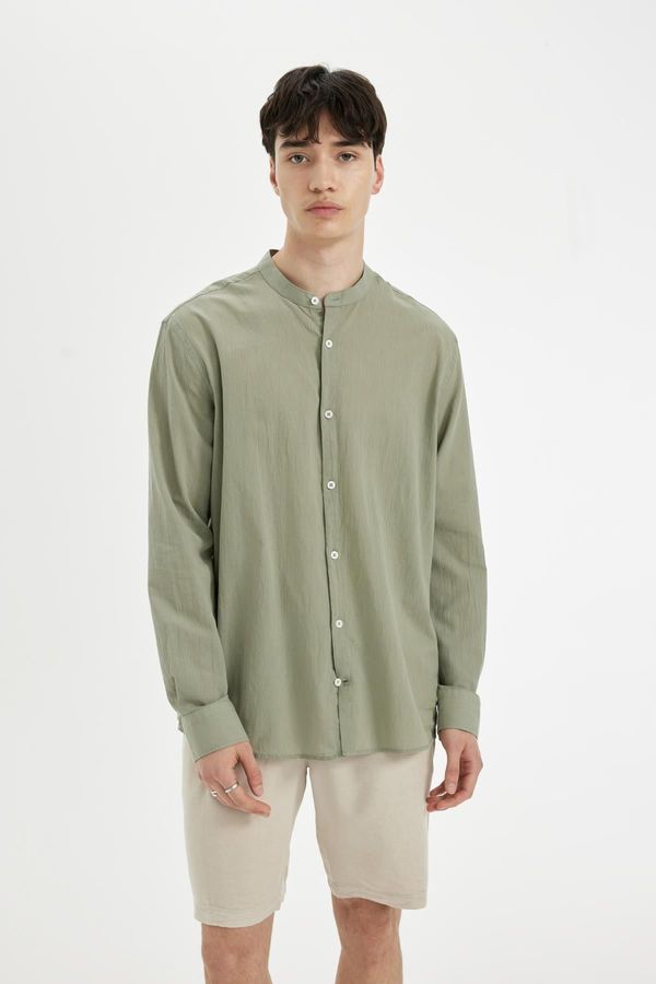 DEFACTO DEFACTO Regular Fit Stand Collar Cotton Long Sleeve Shirt