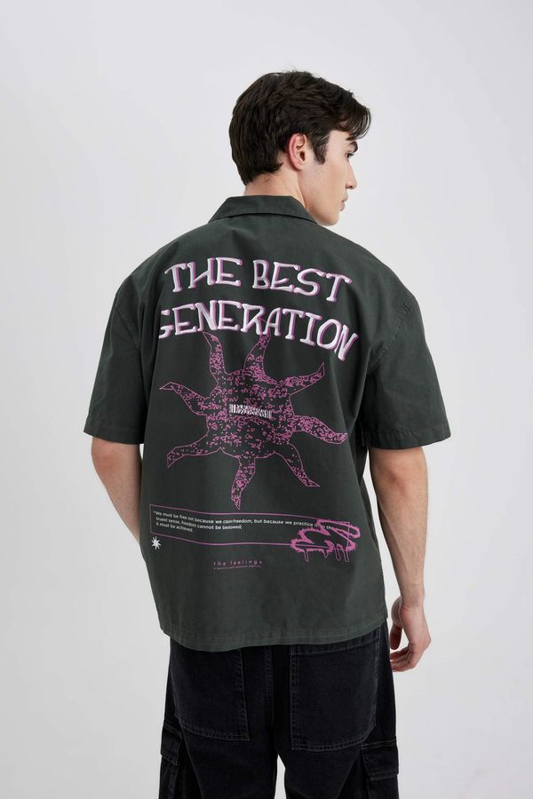 DEFACTO DEFACTO Relax Fit Apache Neck Cotton Printed Short Sleeve Shirt