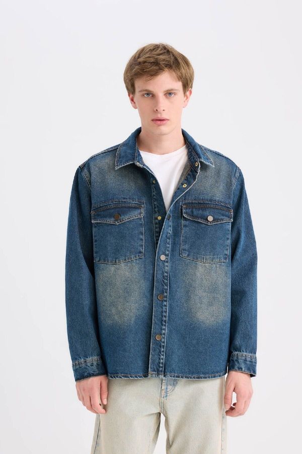 DEFACTO DEFACTO Relax Fit Long Sleeve Pocket Jean Shirt Jacket