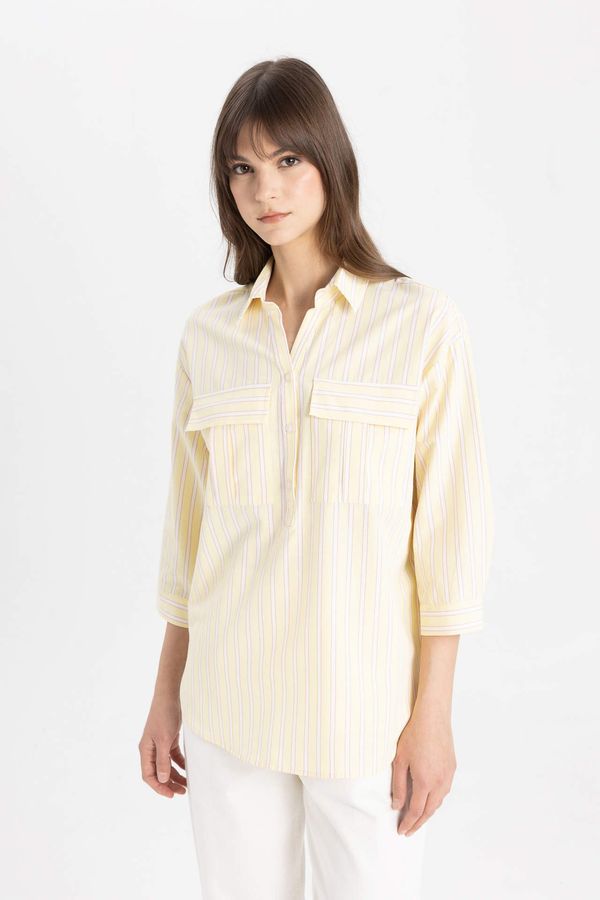 DEFACTO DEFACTO Relax Fit Shirt Collar Poplin Long Sleeve Striped Tunic