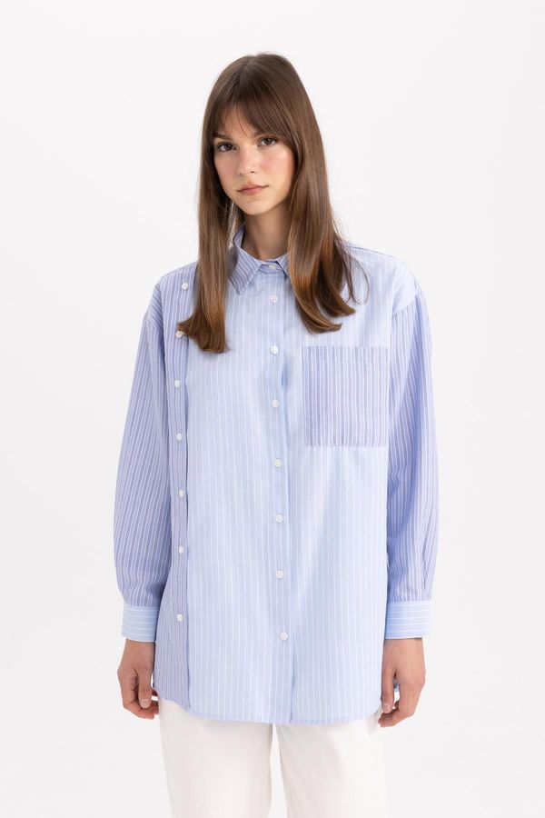 DEFACTO DEFACTO Relax Fit Striped Poplin Long Sleeve Shirt Tunic