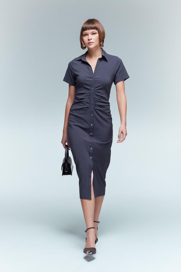 DEFACTO DEFACTO Shirt Collar Half Sleeve Midi Dress