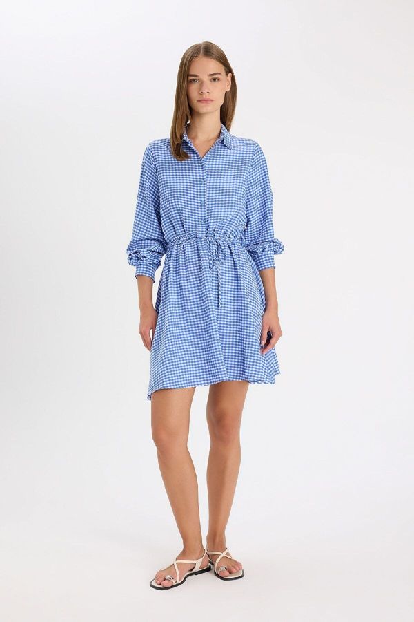 DEFACTO DEFACTO Shirt Collar Modal Long Sleeve Mini Dress