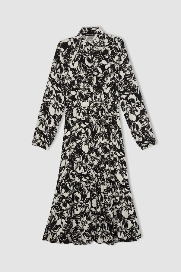 DEFACTO DEFACTO Shirt Collar Patterned Long Sleeve Maxi Dress