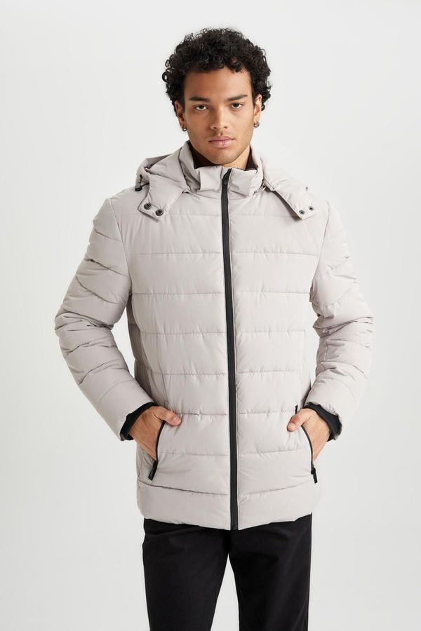 DEFACTO DEFACTO Slim Fit Stand Collar Faux Fur Lined Puffer Coat