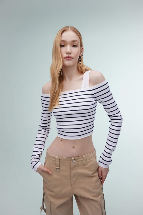 DEFACTO DEFACTO Slim Fit Strapless Striped Pullover