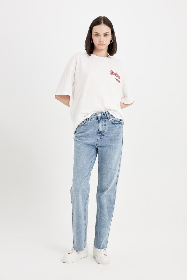 DEFACTO DEFACTO Straight Fit High Waist Ankle Length Jean Washed Trousers