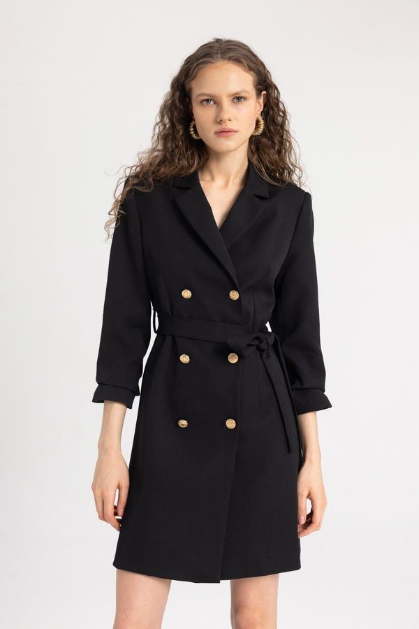 DEFACTO DEFACTO Tweed Half Sleeve Black Mini Jacket Dress