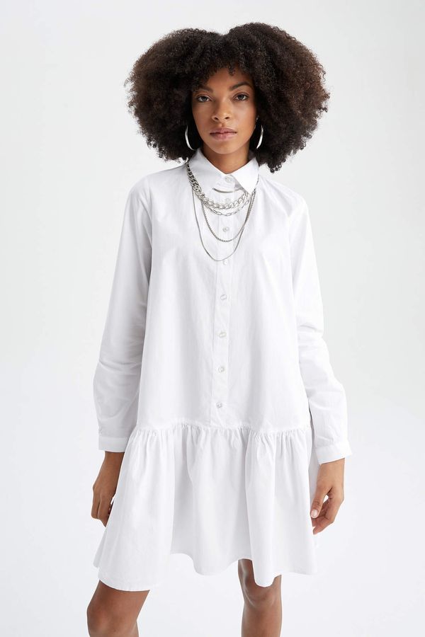 DEFACTO DEFACTO Volan Detailed Shirt Collar Long Sleeve Poplin Summer Shirt Mini Dress