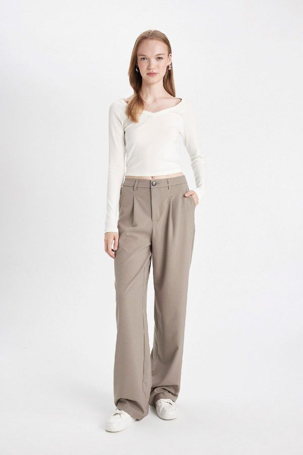 DEFACTO DEFACTO Wide Leg Double Pocket High Waist Standard Length Trousers