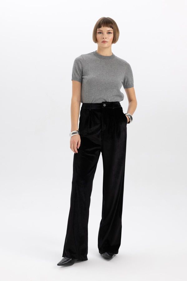 DEFACTO DEFACTO Wide Leg High Waist Wide Leg Long Length Velvet Trousers