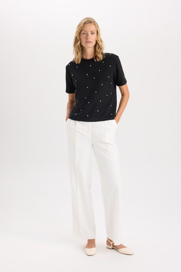 DEFACTO DEFACTO Wide Leg Wide Leg Darted Pocket High Waist Basic Plain Long Length Woven Trousers