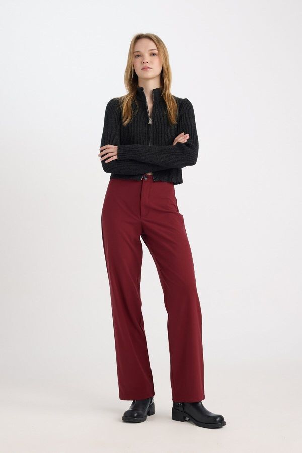 DEFACTO DEFACTO Wide Leg Wide Leg High Waist Basic Plain Standard Length Trousers