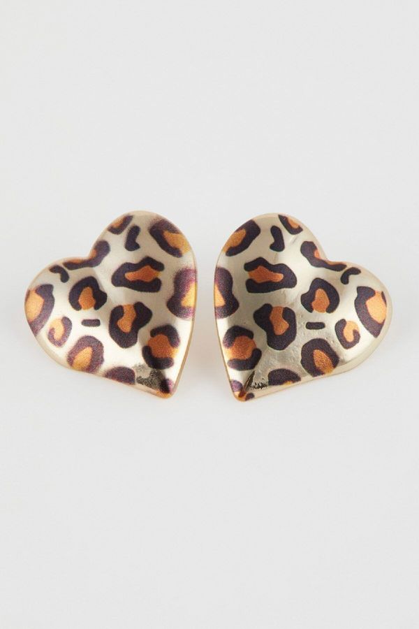 DEFACTO DEFACTO Women's Leopard Pattern Heart Earrings