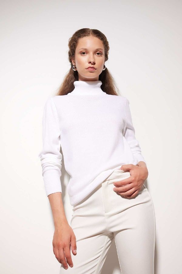 DEFACTO DEFACTO Women's Regular Fit Soft Texture Turtleneck Basic Plain Knitwear Sweater