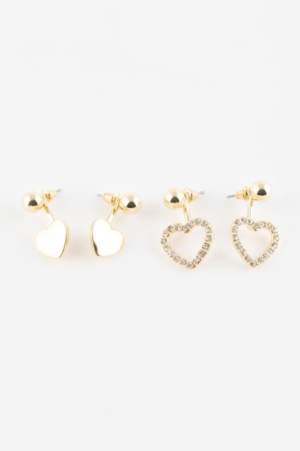 DEFACTO DEFACTO Women's Set of 2 Heart Gold Earrings