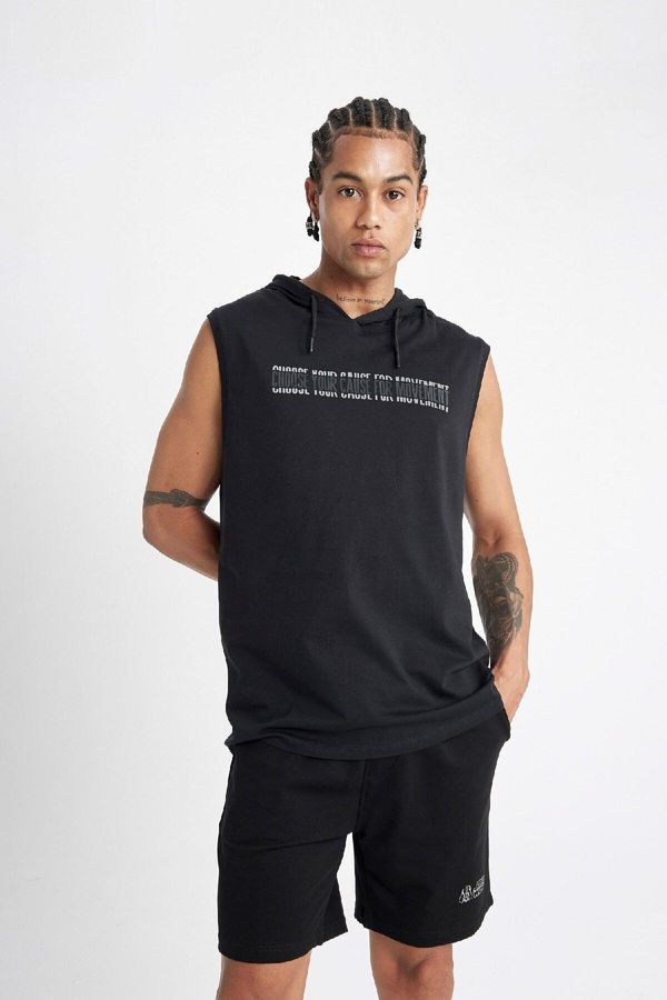 DEFACTO DeFactoFit Slim Fit Printed Hooded Tank Top