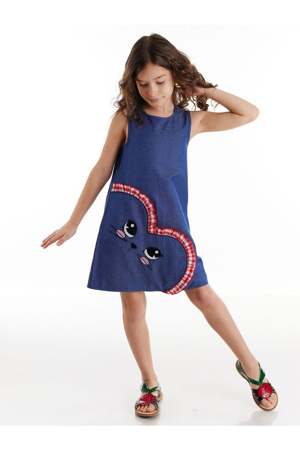 Denokids Denokids Cat Love Girl's Woven Navy Blue Summer Dress