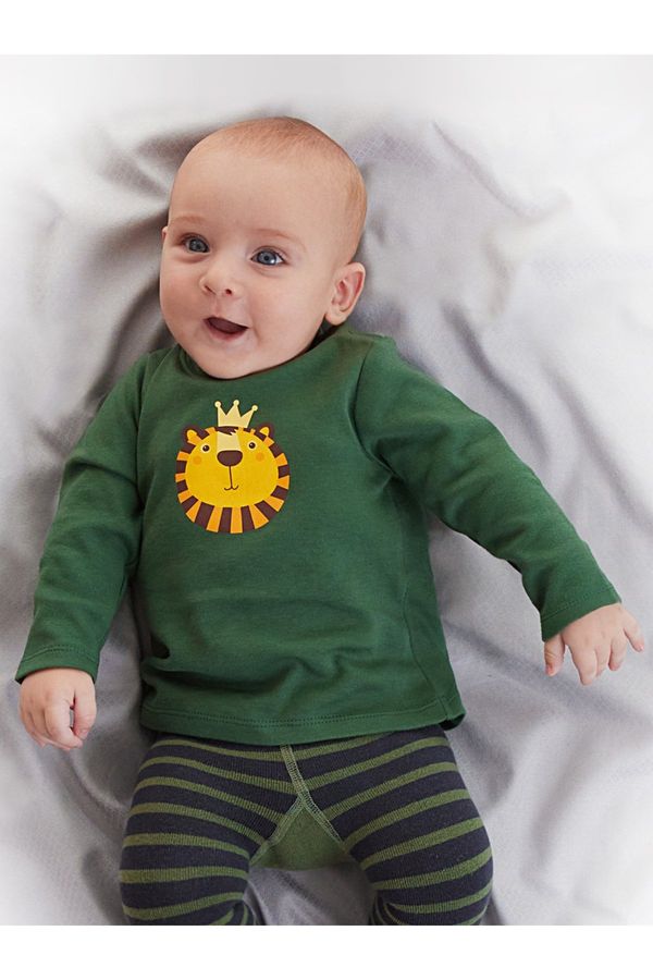 Denokids Denokids Lion Baby Boy Green T-shirt