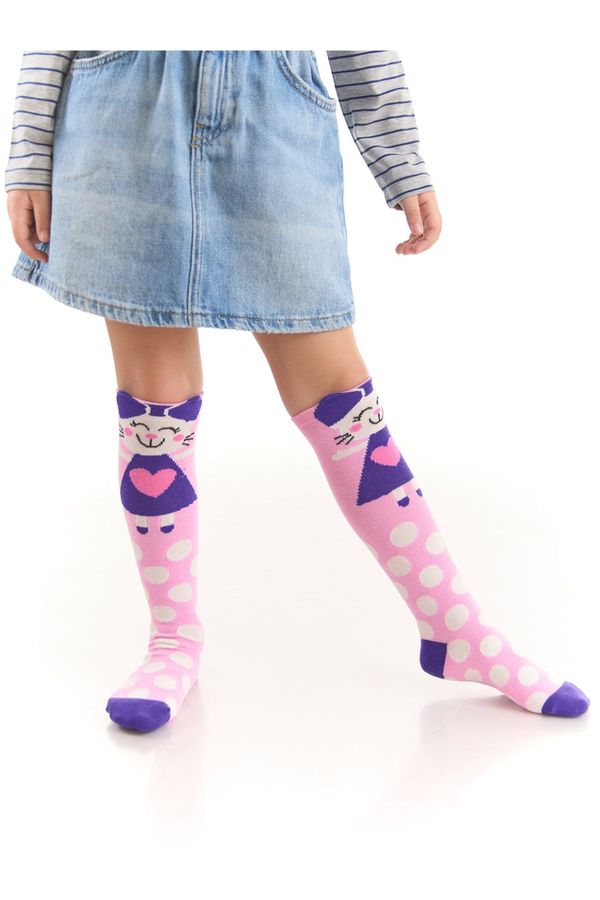 Denokids Denokids Naughty Cat Girl Child Pink Knee-Length Socks