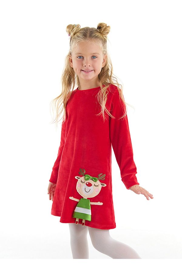 Denokids Denokids Naughty Elk Girl Christmas Velvet Red Dress