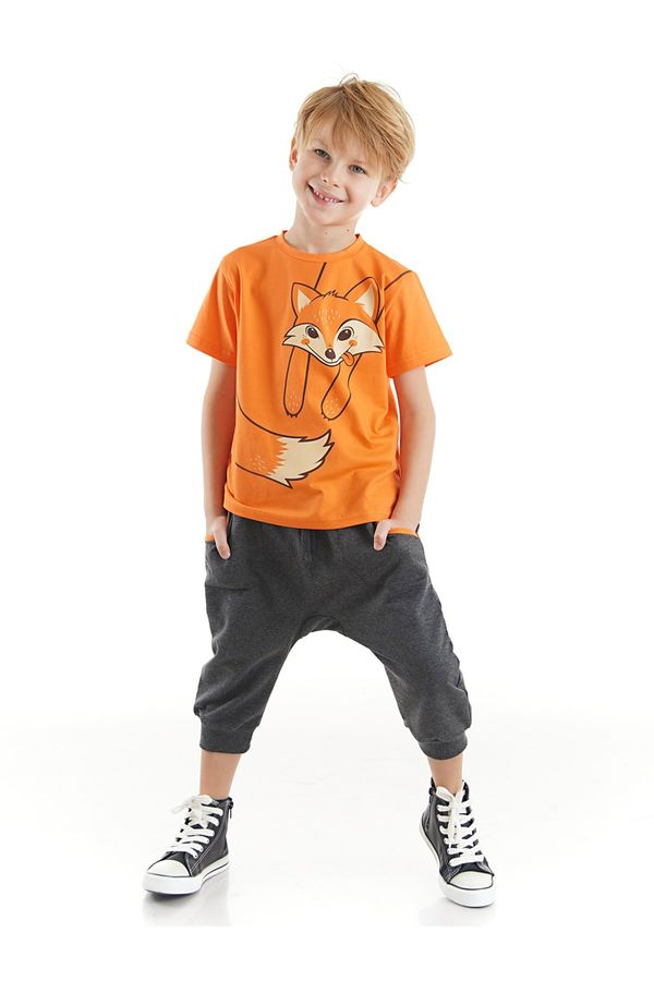Denokids Denokids Orange Fox Boy T-shirt Capri Shorts Set