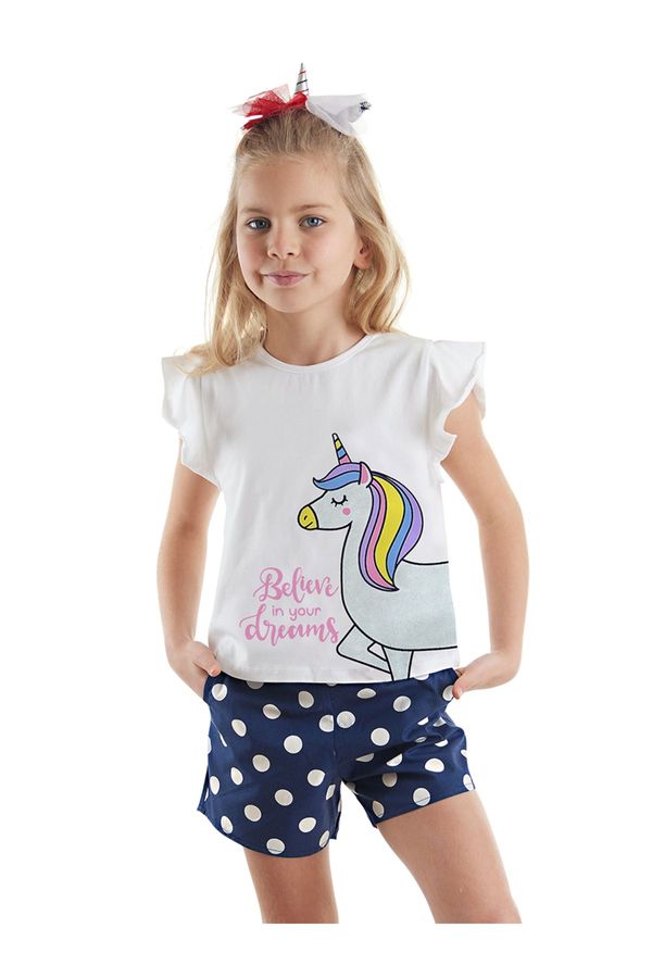 Denokids Denokids Polka Dot Unicorn Girl's Summer T-shirt Poplin Shorts Set