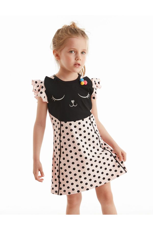 Denokids Denokids Pompom Polka Dot Cat Girl Frilly Pink Summer Dress