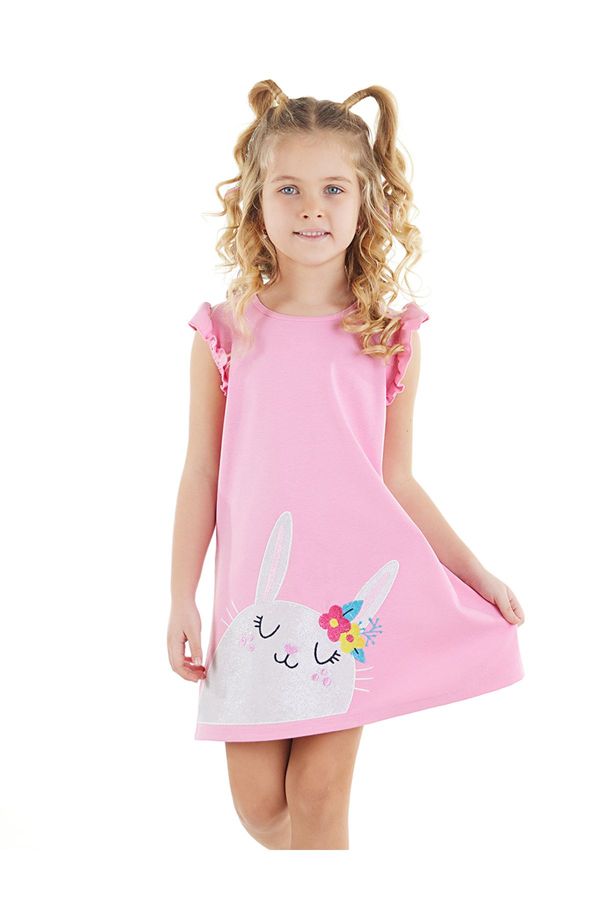 Denokids Denokids Rabbit Ruffle Cotton Girl's Pink Summer Dress