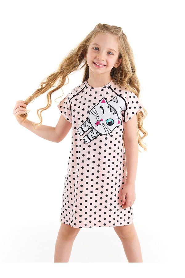 Denokids Denokids White Cat Girl Child Polka Dot Pink Dress