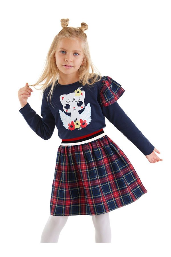 Denokids Denokids Winged Cat Girl Navy Blue Plaid Dress