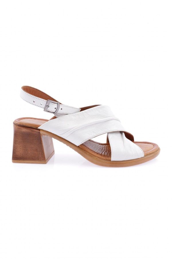 DGN DGN 1421 Women's Ankle Strap Sandals Genuine Leather White