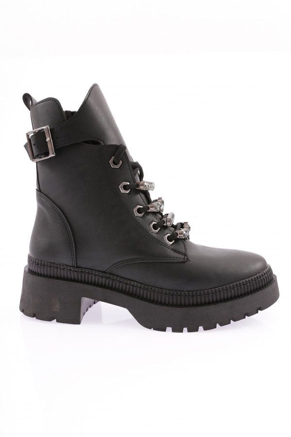 DGN DGN K9030 Women's Crystal Stone Lace Up Boots Black