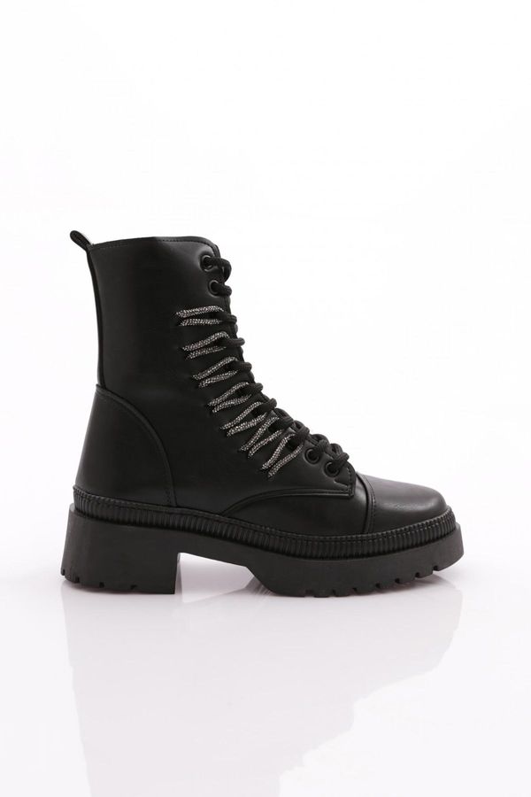 DGN DGN K9075 Women's Lace-Up Silver Stone Lace-Up Boots.