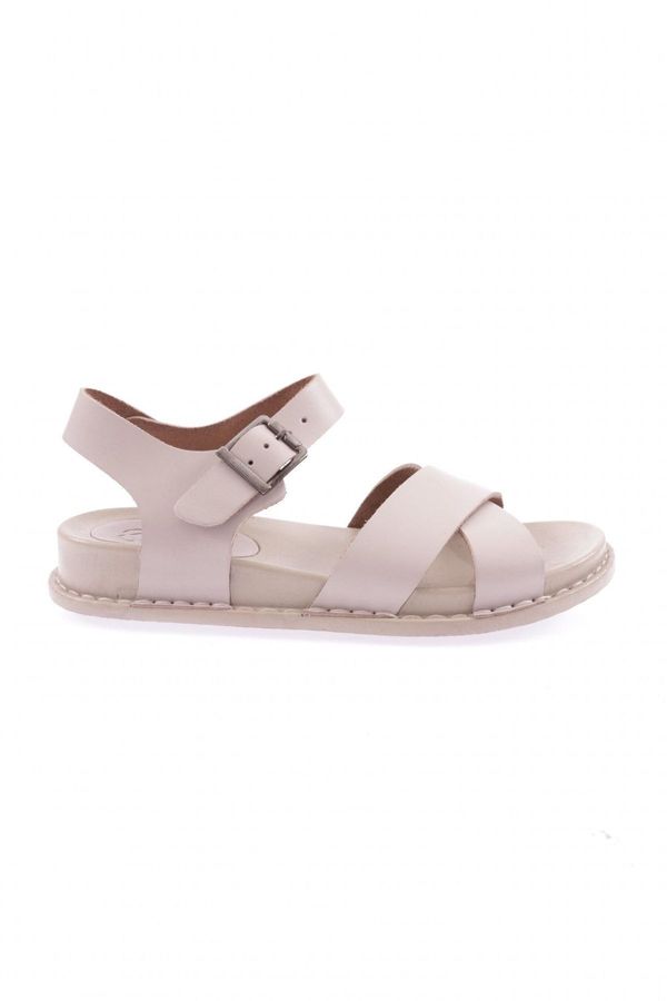 DGN DGN P31-23y Women's Cross Strap Sandals Genuine Leather Beige