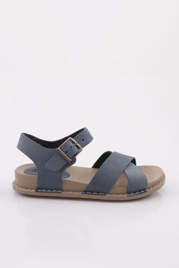 DGN DGN P31 Women's Cross Strap Sandals Genuine Leather Blue Nubuck