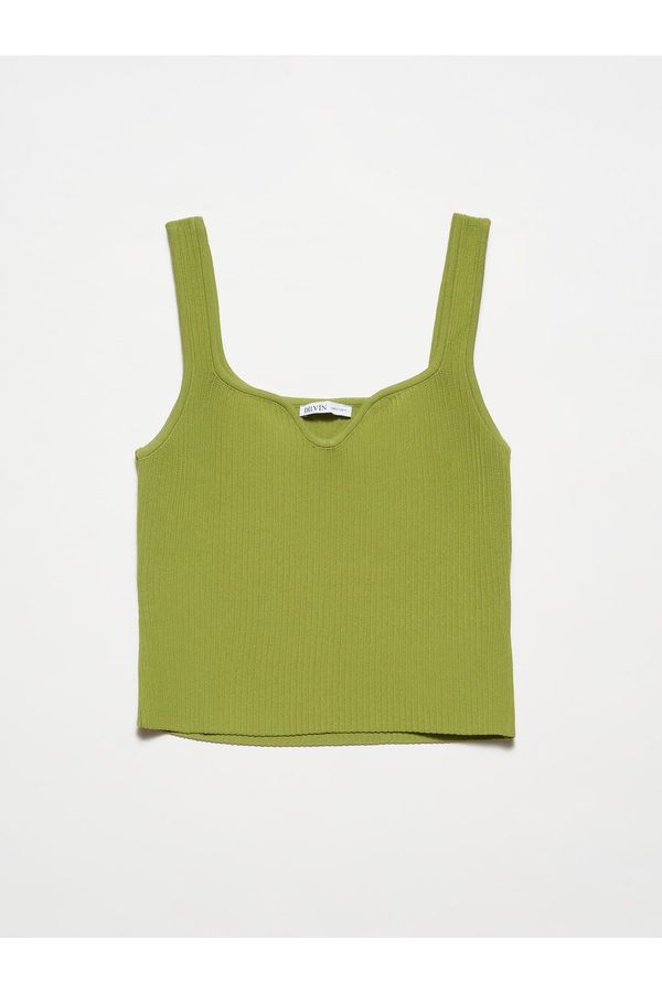 Dilvin Dilvin 10384 Square Neck Decollete Knitwear Undershirt-Green