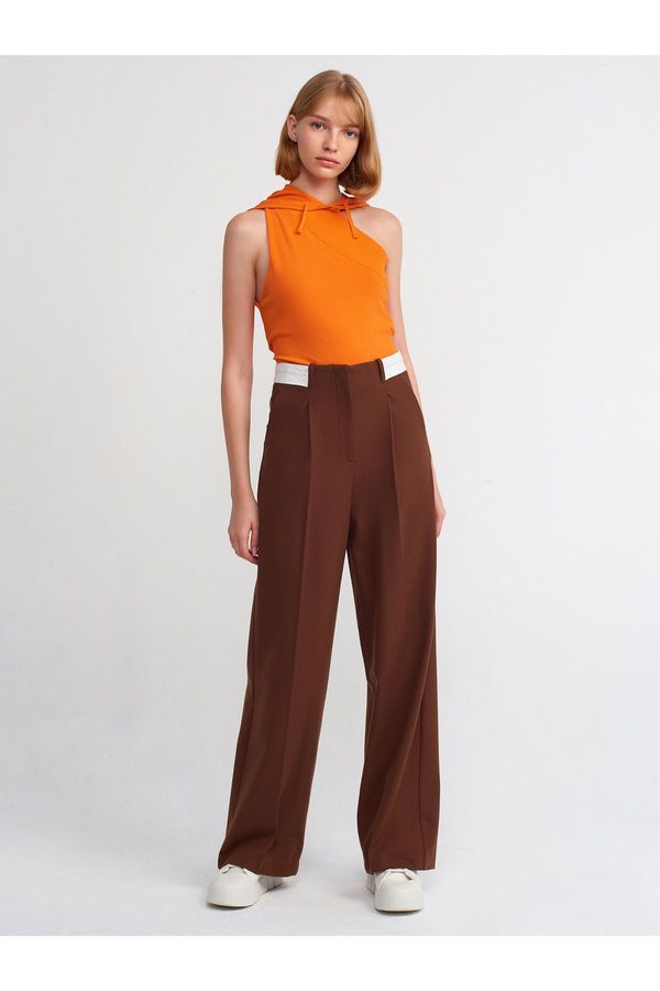 Dilvin Dilvin 71219 Classic Trousers with Curled Belt-brown